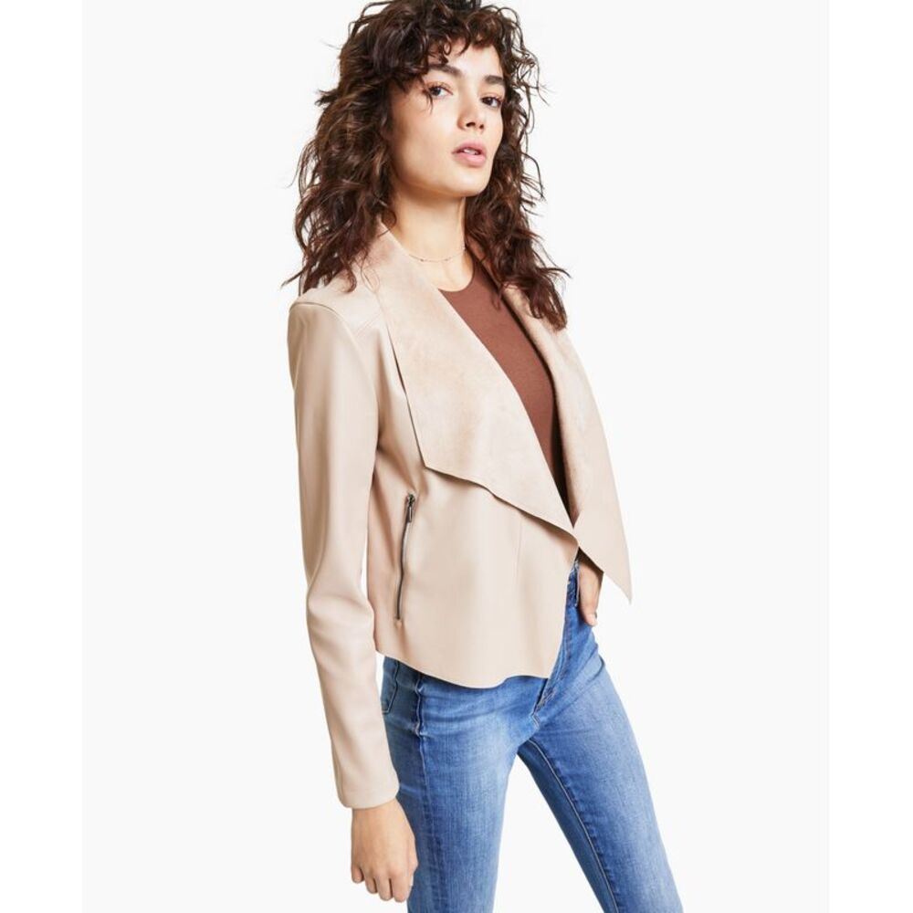 BAR III Petite Faux-Leather Flyaway Jacket